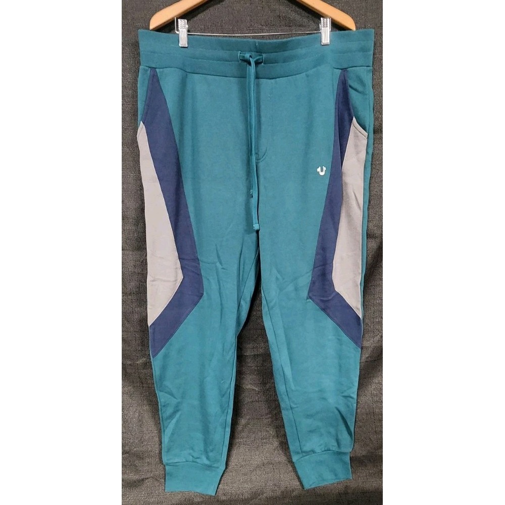 True Religion COLOR BLOCK JOGGER Size 2XL Teal Blue Gray NWOT Lounge Sweatpants